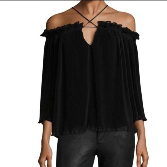 NWT Alice McCall black pleated chiffon ruffle “What  Do You Mean” top - Picture 16 of 16
